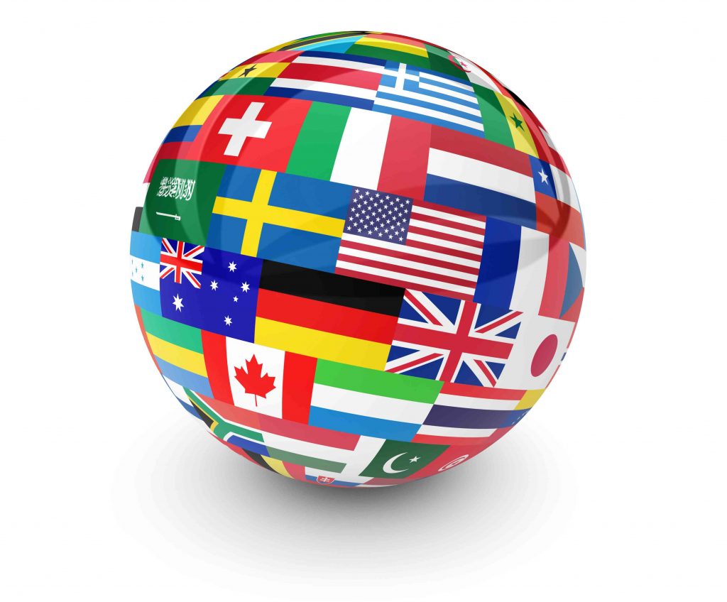 Flags of the world on a sphere
