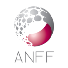 Sphere shaped grey and pink logo with ANFF text underneath
