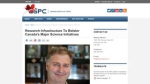 Screen Capture of Canadian Science Policy Centre website showing photo of CMC President, Gord Harling