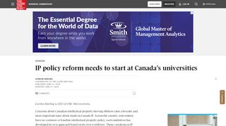 Link to Globe & Mail article (June 13, 2018) - IP policy reform needs to start at Canada's universities